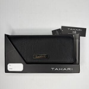 Tahari Women's Wallet Snap Trifold Black Silver Logo Faux Leather NWT Gift